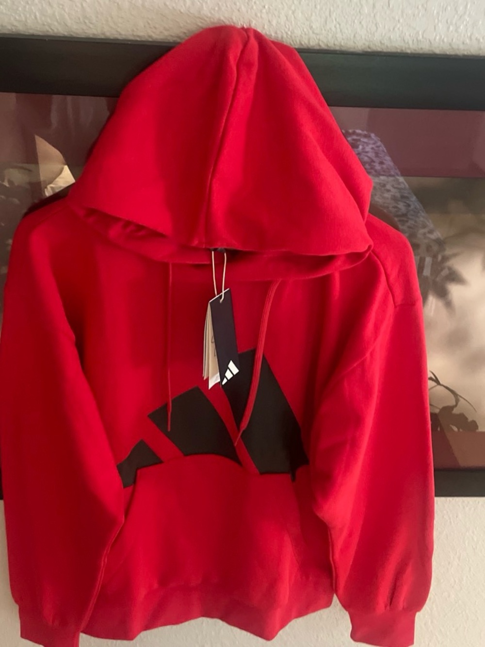 adidas Red Hoodie with Black Logo Graphic